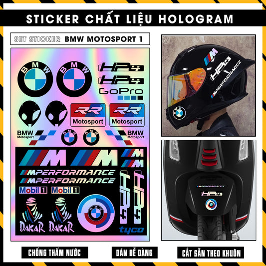 Sticker Dán Ô Tô, Xe Máy, Xe Điện, Xe Đạp, Mũ Bảo Hiểm | Hãng Xe Hologram - BMW MOTOSPORT