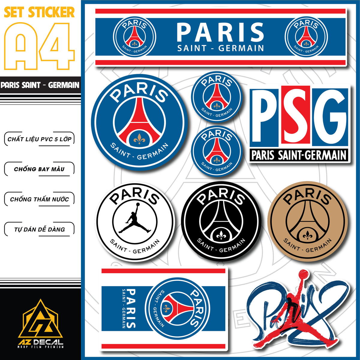 Sticker Dán Xe Máy, Xe Điện, Xe Đạp, Mũ Bảo Hiểm | Bóng Đá - Paris Saint - Germain