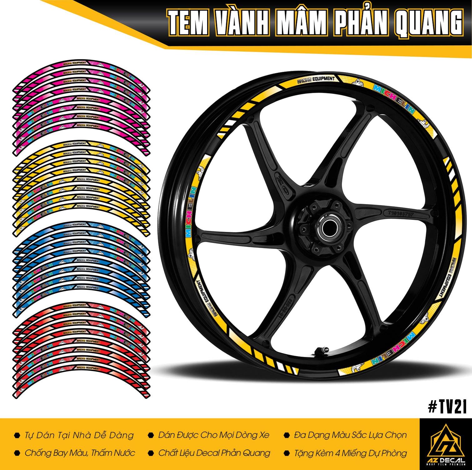 Tem chỉ mâm mẫu Michelin phản quang dán xe máy