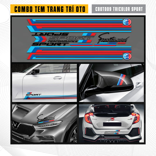 Dán decal xe ô tô mẫu Tricolor Sport