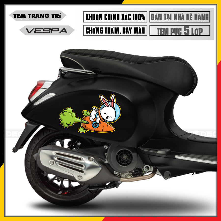 Tem Xe Vespa Thỏ Phi Hành Gia cho xe đen