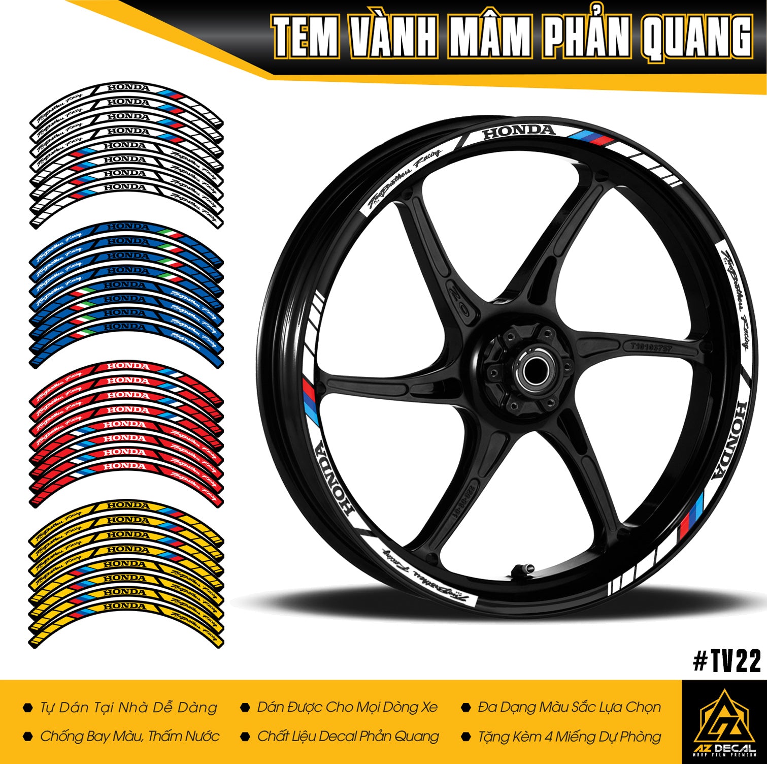 Decal mâm xe máy mẫu Racing Sport phản quang 3M