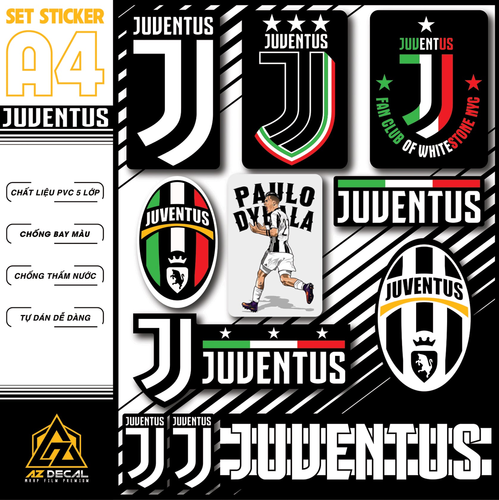 Sticker Dán Xe Máy, Xe Điện, Xe Đạp, Mũ Bảo Hiểm | Bóng Đá - Juventus