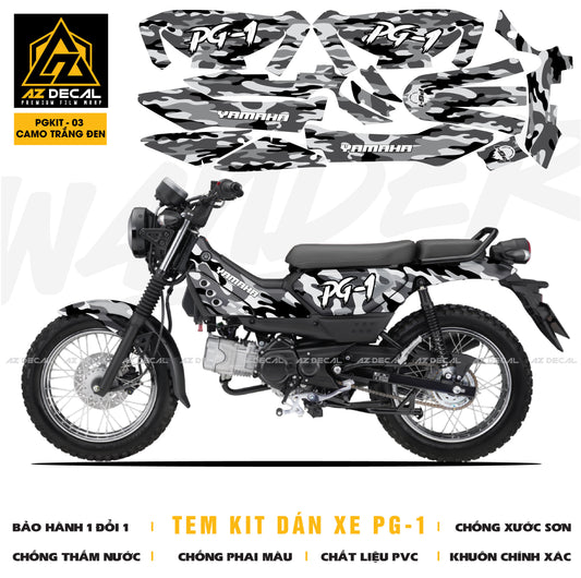 Tem kit dán xe PG-1 mẫu Camo trắng đen