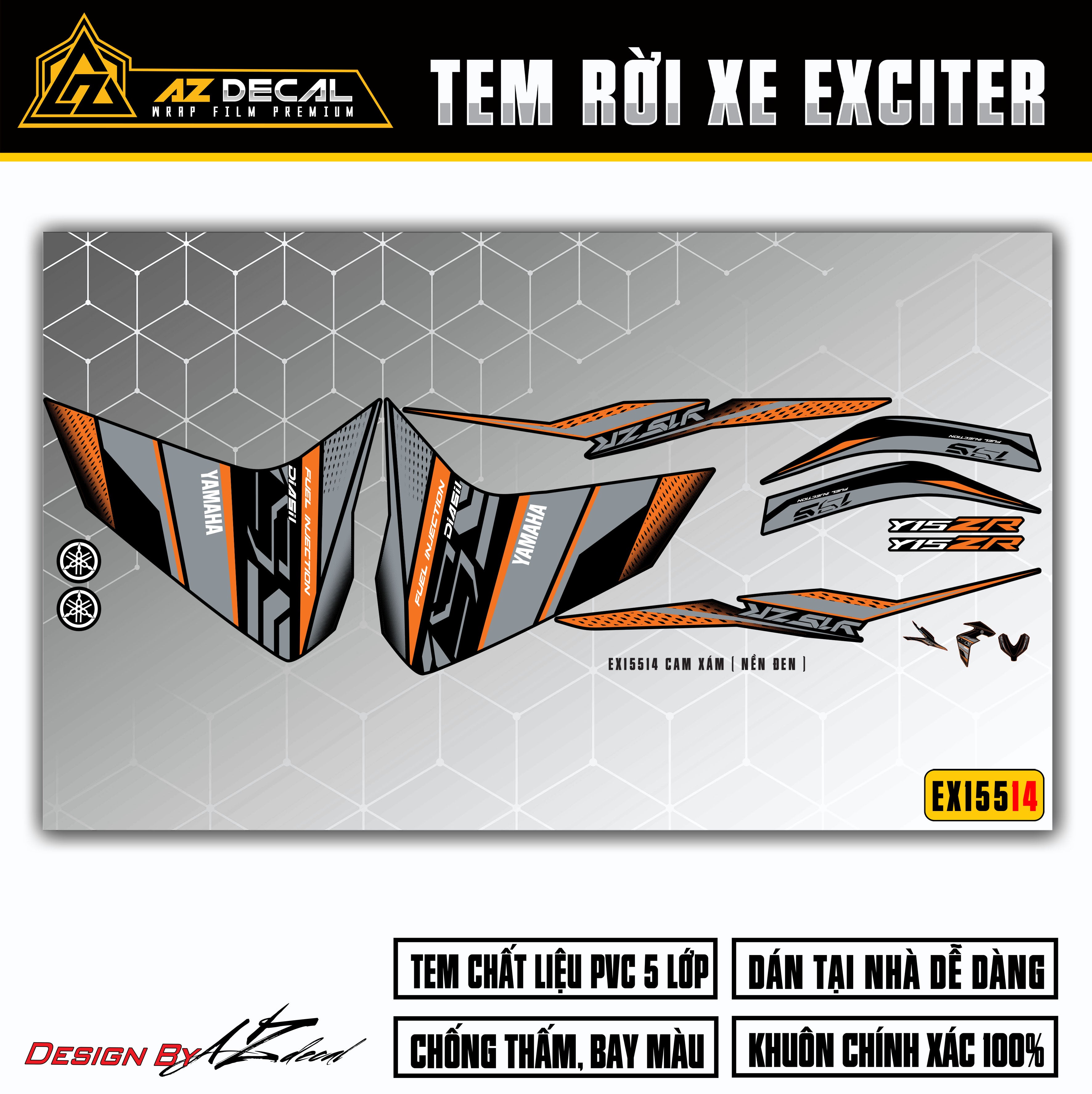 Decal Exciter 155 mẫu Y15ZR - Xe Đen