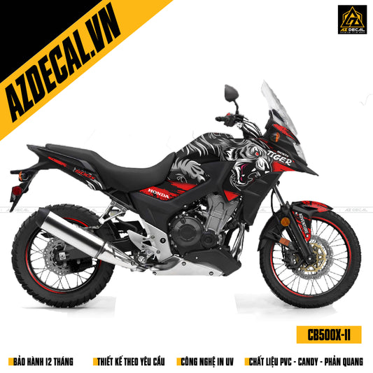 Tem dán xe CB500X hinh hổ tiger màu đỏ đen xám