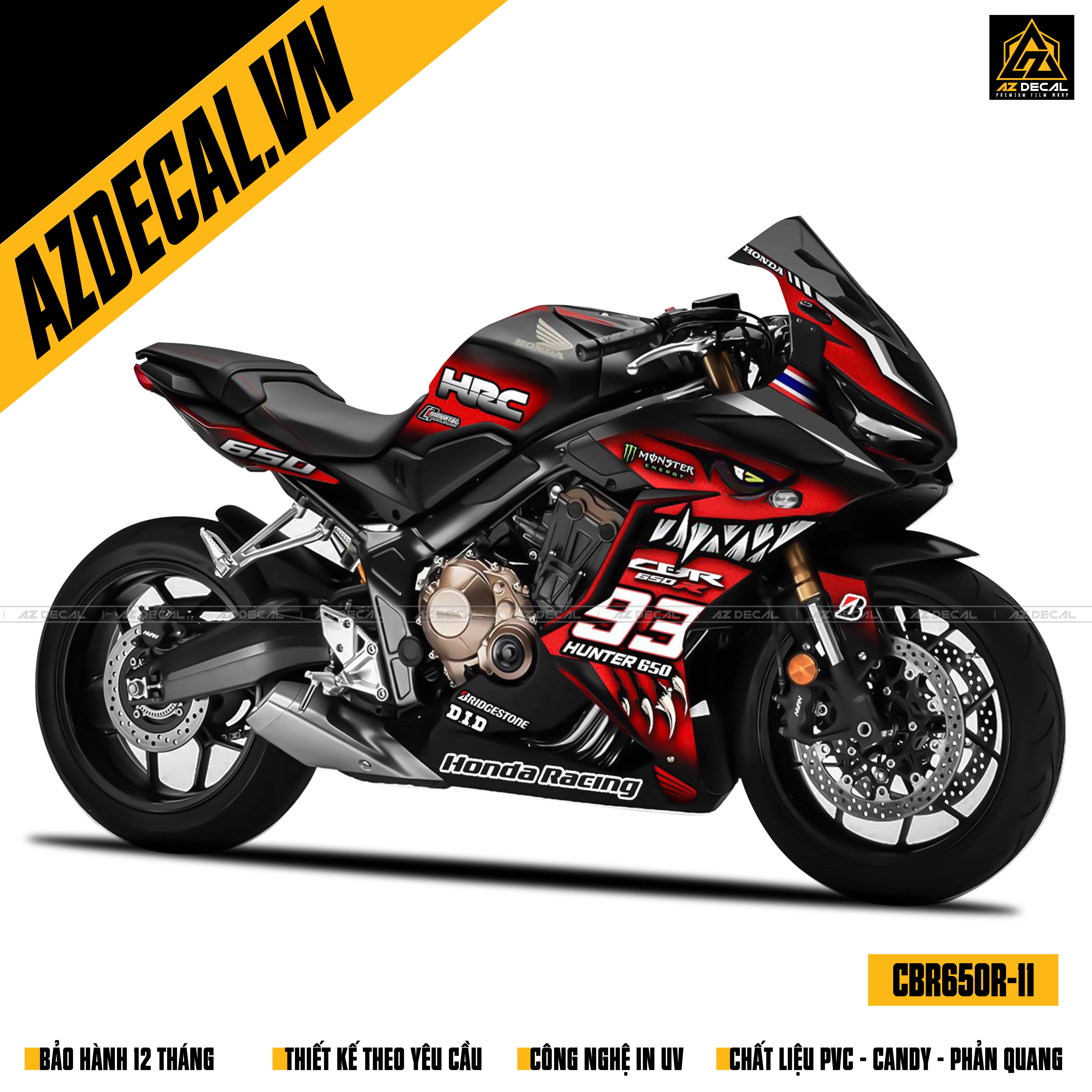 Dán trùm body xe CBR650R màu đỏ đen cá mập