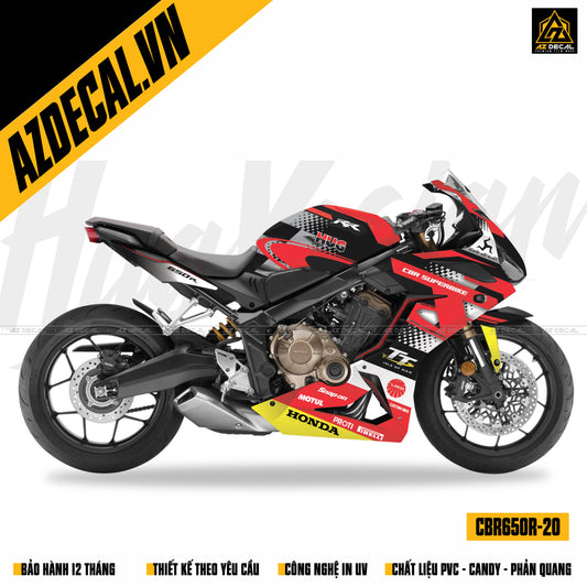 Tem xe màu đỏ đen dán Honda CBR650R