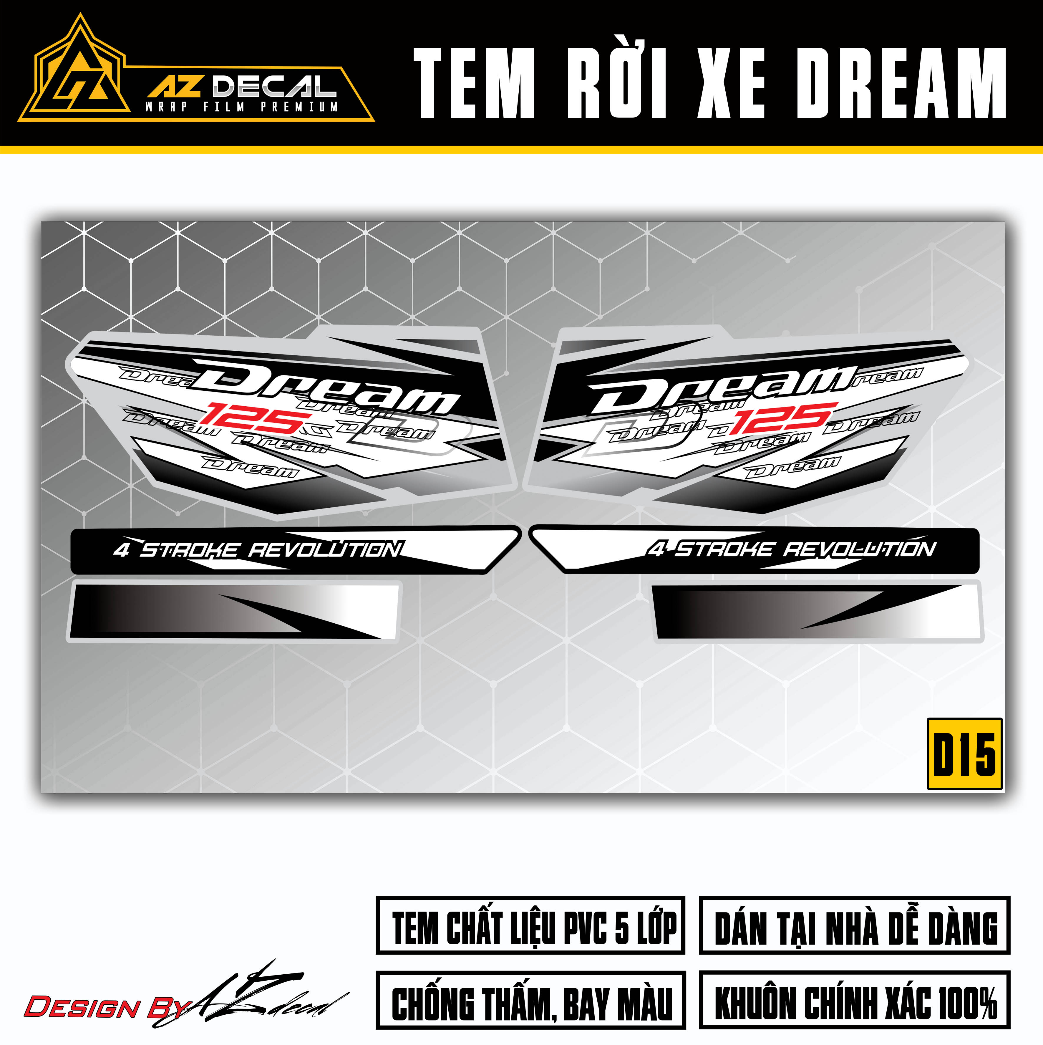 Dán decal xe Dream màu trắng xám