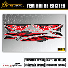 Tem dán xe Exciter 150  mẫu S-Speed đỏ đen nền trắng