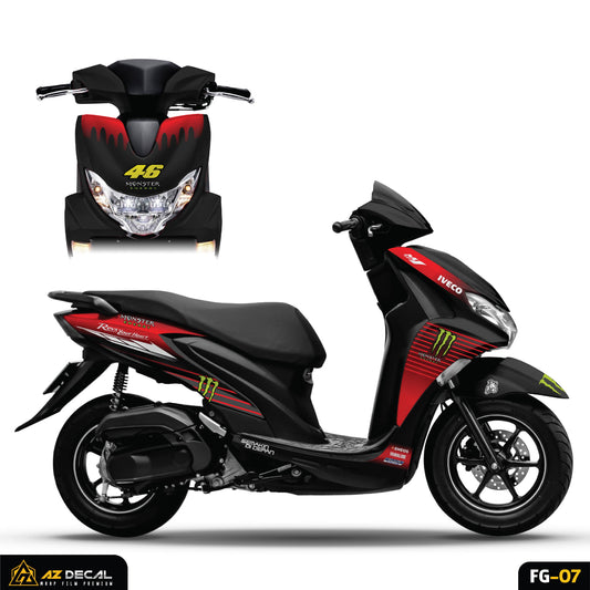 Tem xe Yamaha FreeGo màu đỏ (nền đen) phong cách Monster