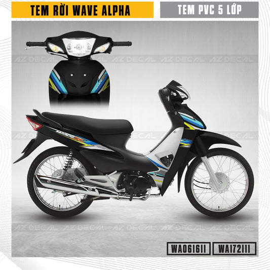 Tem xe Wave Alpha 100 110 đen mẫu WA11