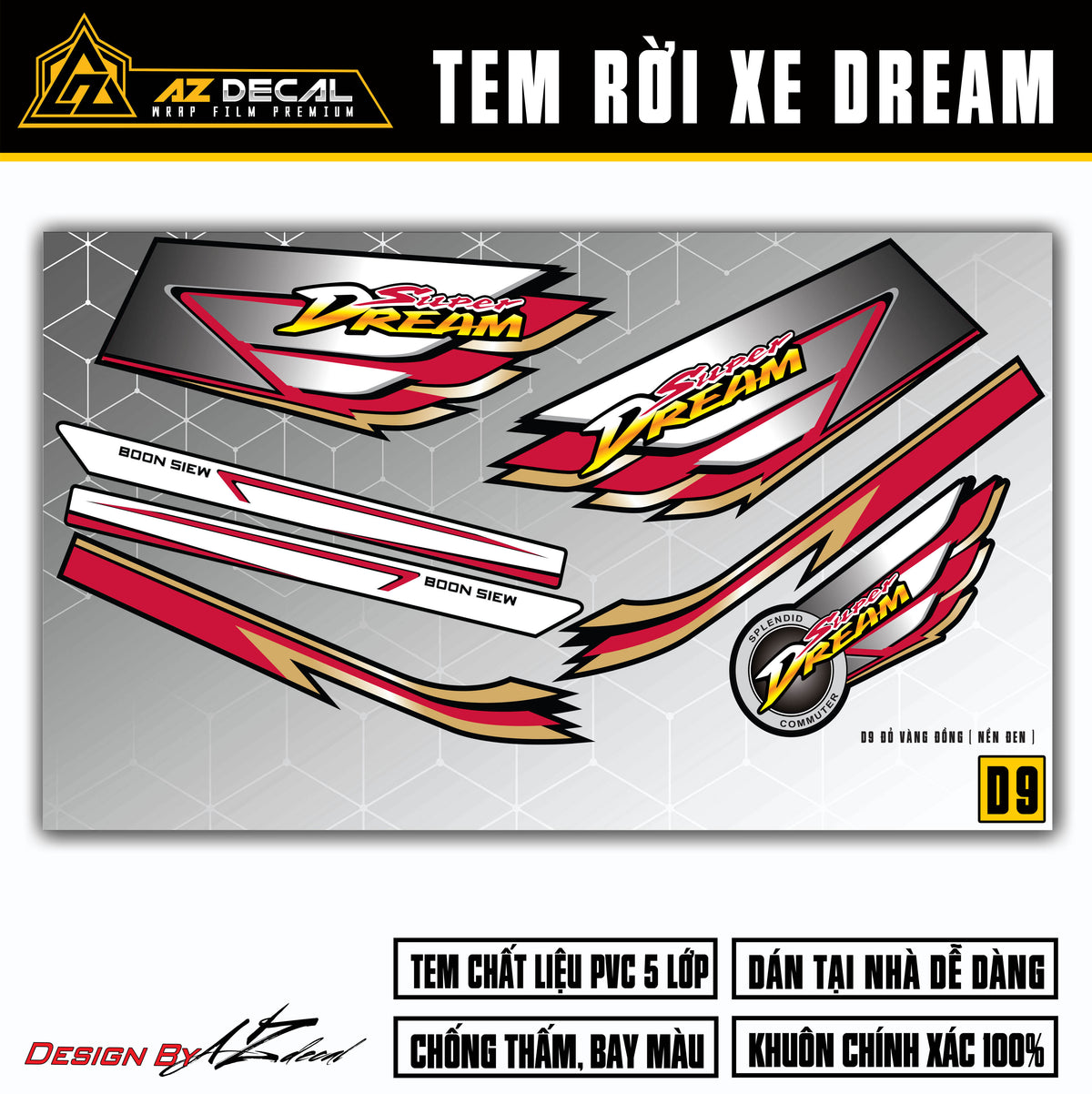 Dán decal xe Dream xám đỏ