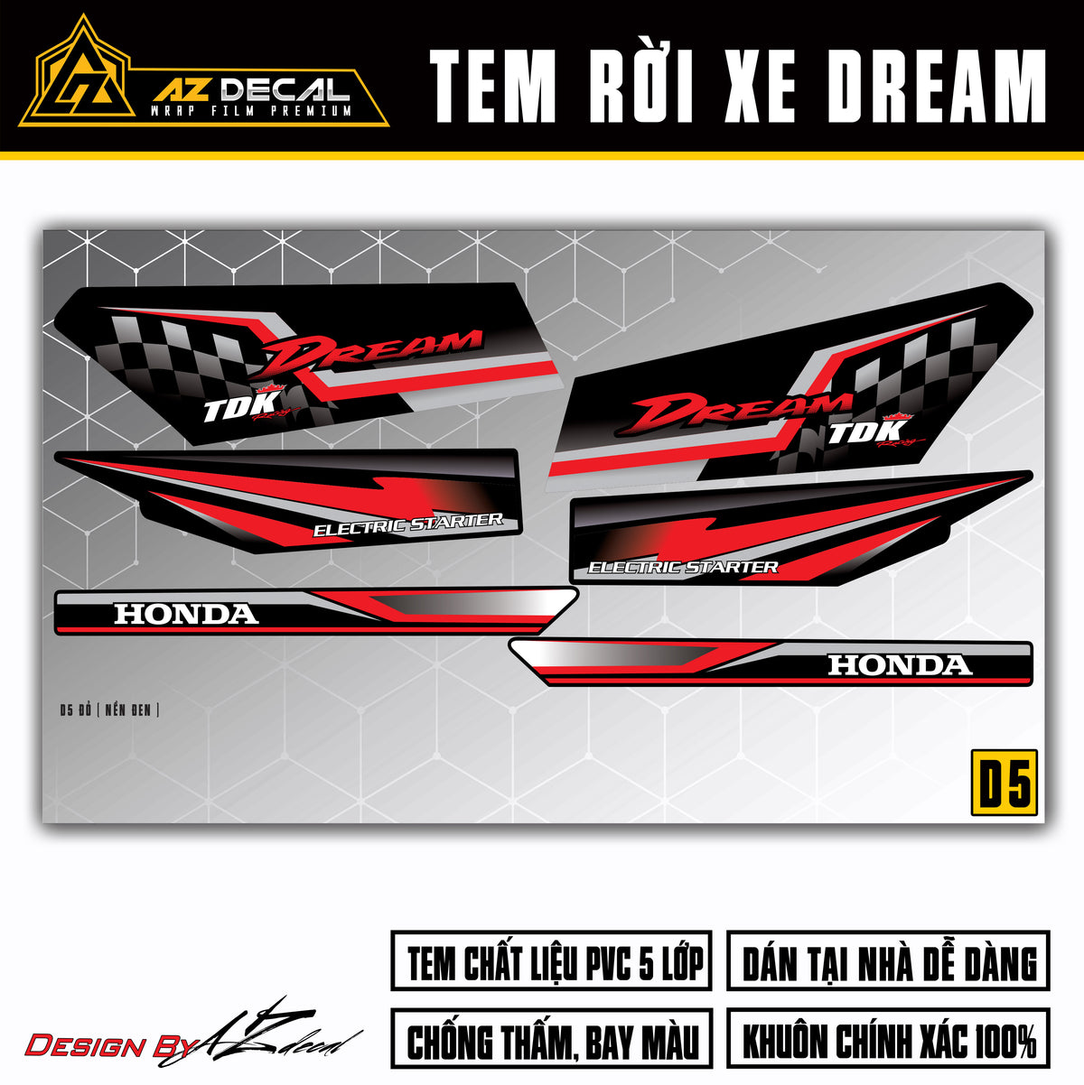 Decal Dream màu đỏ đen mẫu TDK