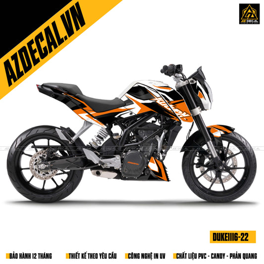 Mẫu tem xe KTM Duke 390 màu trắng cam đen đẹp