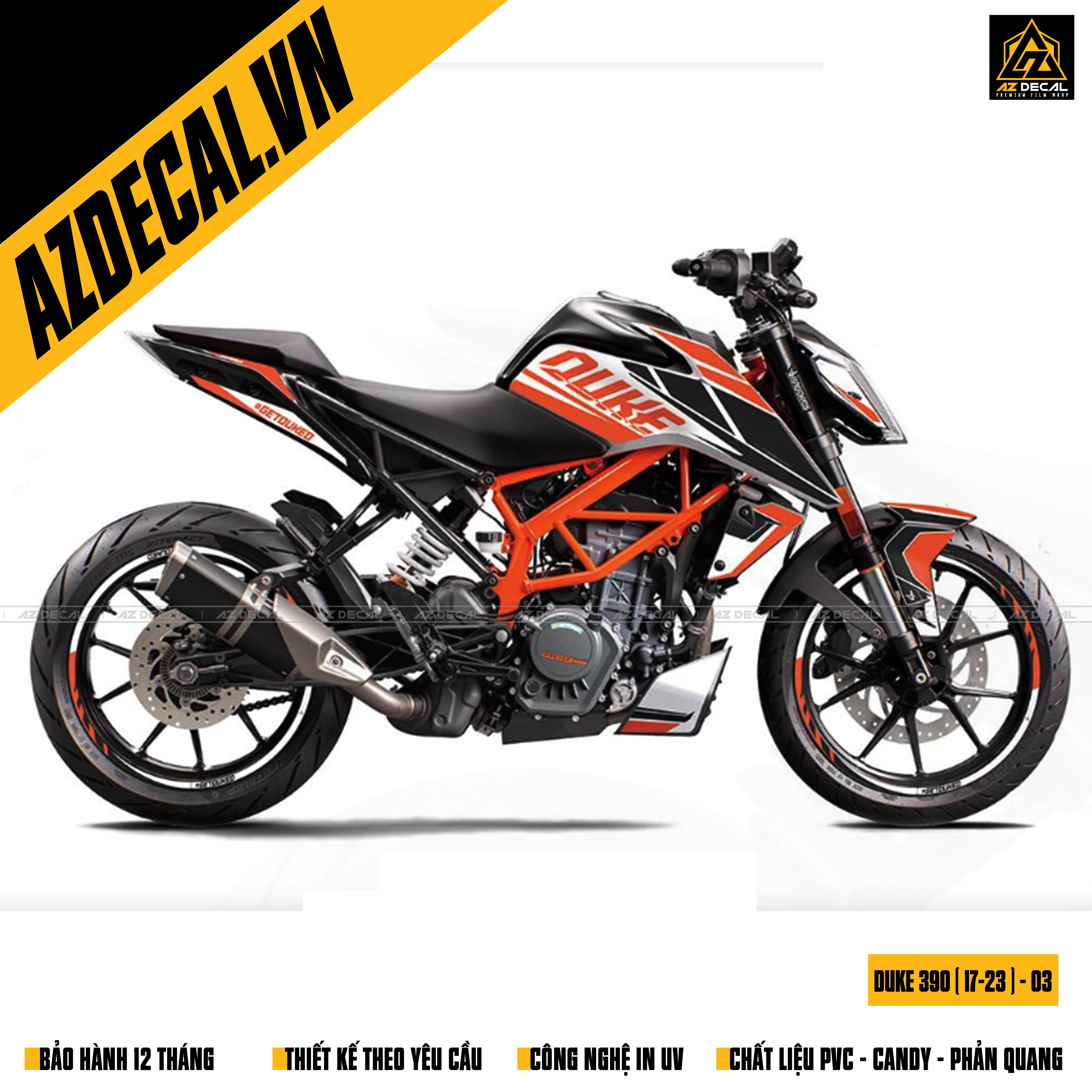 Tem xe KTM Duke 390 màu trắng đen cam