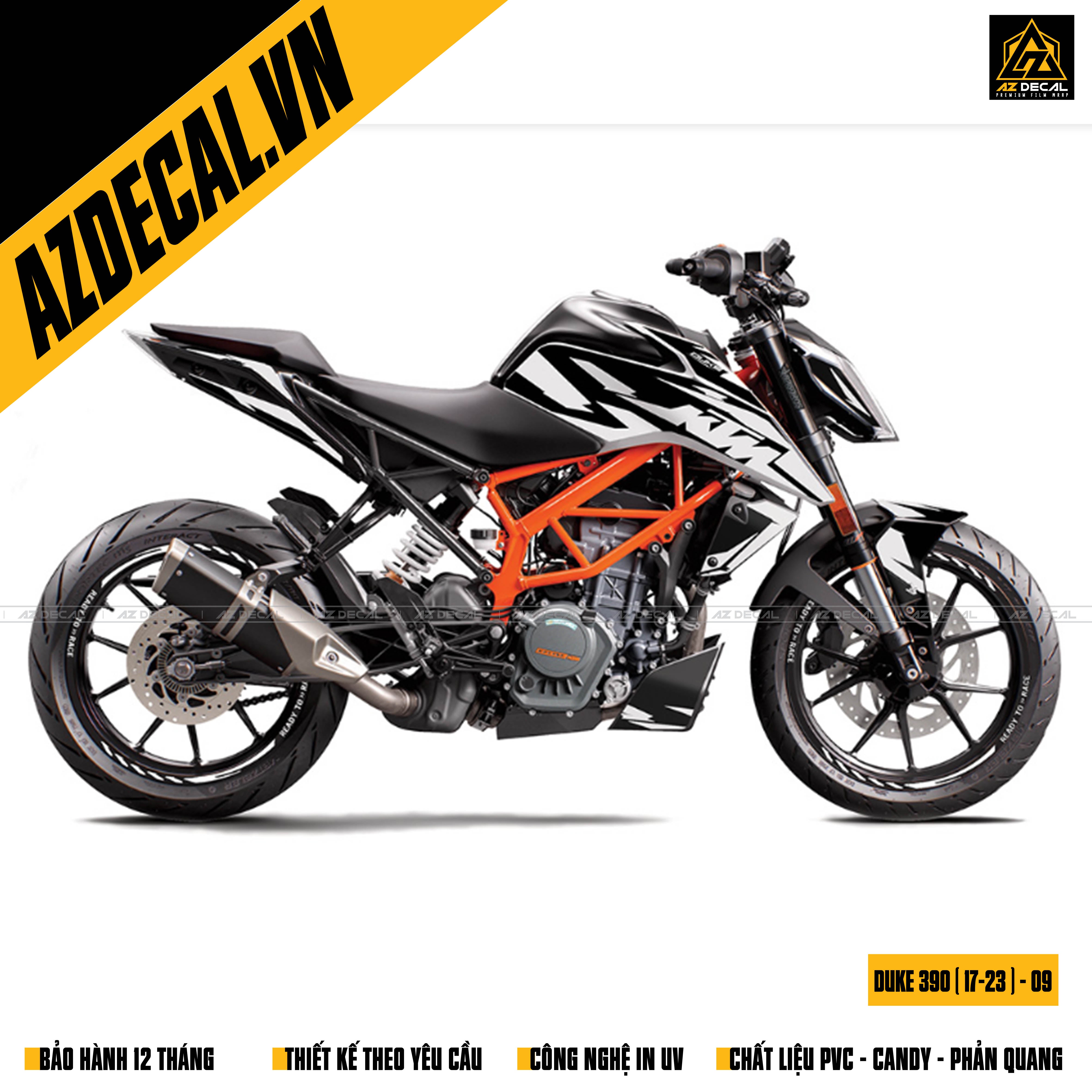 Tem xe moto KTM Duke 390 đen trắng