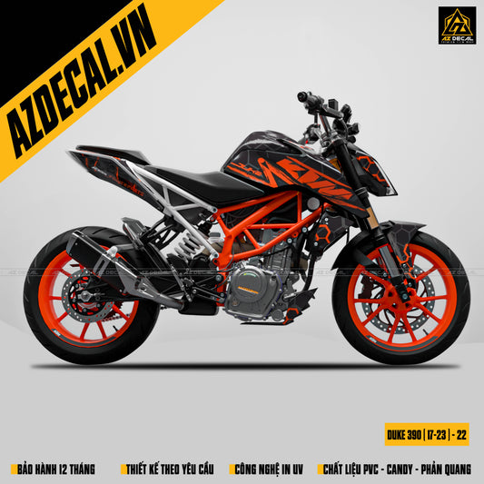 Tem dán xe KTM Duke 390 màu cam đen đẹp