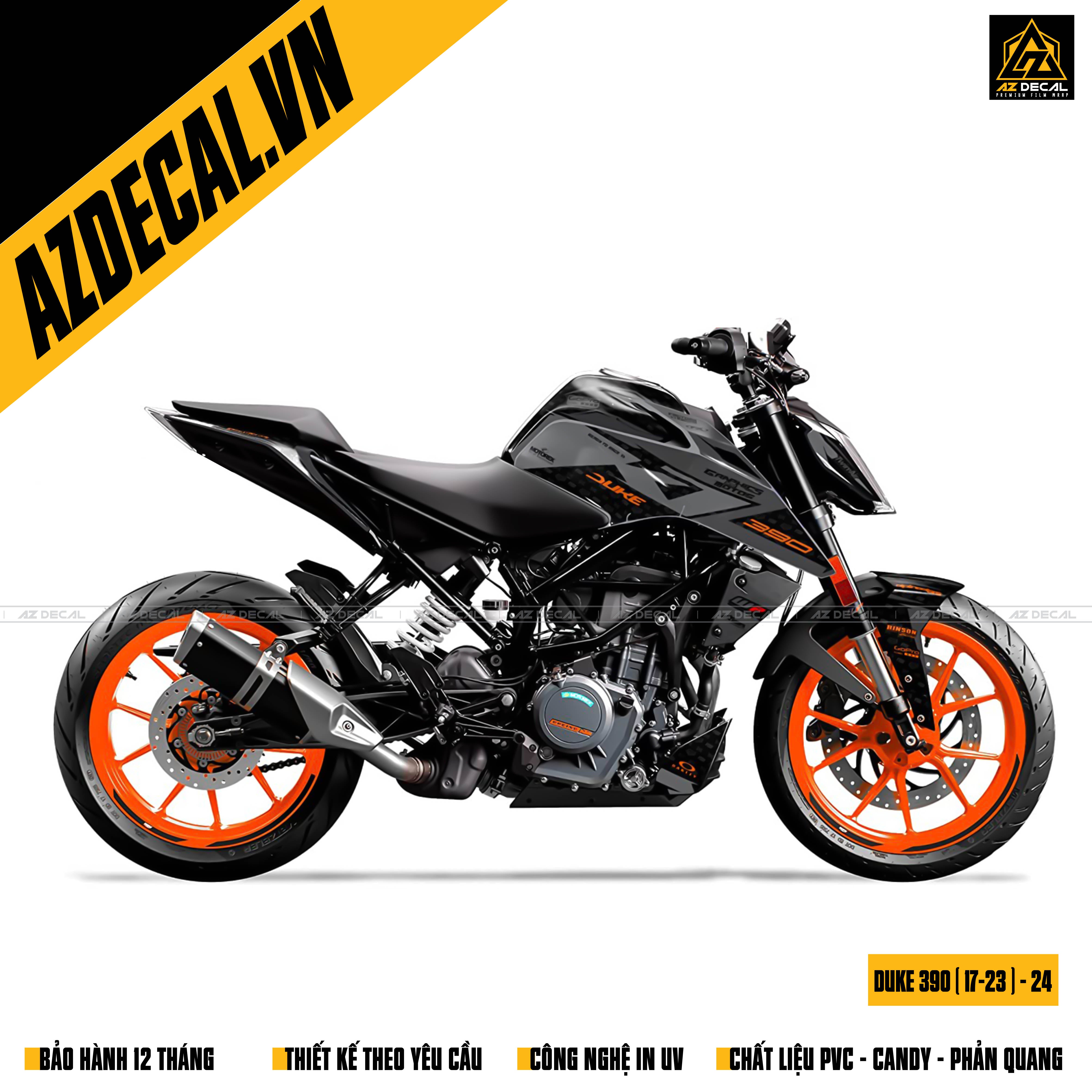 Decal xe KTM Duke 390 màu đen xám