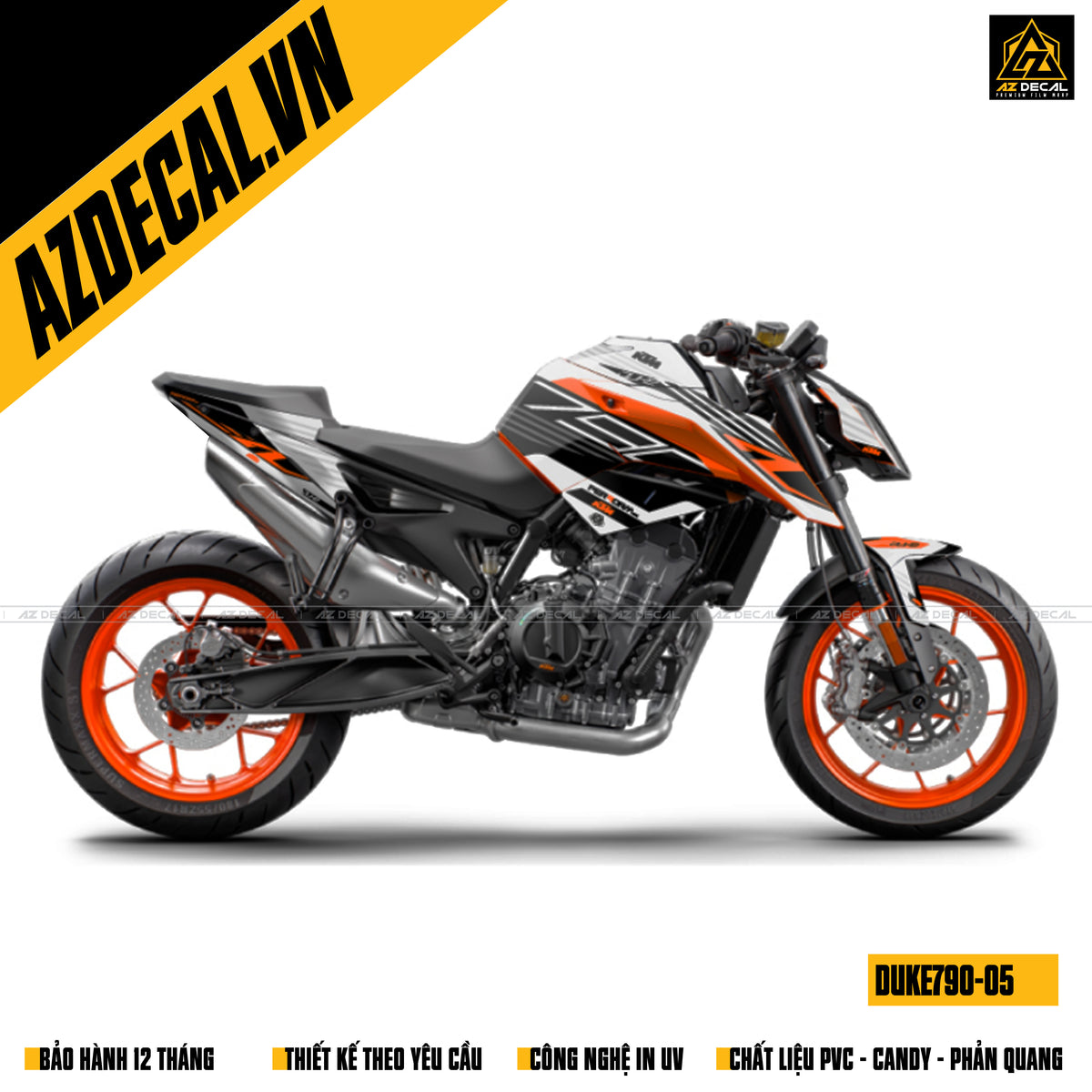 Decal xe KTM Duke 790 màu trắng đen cam đẹp