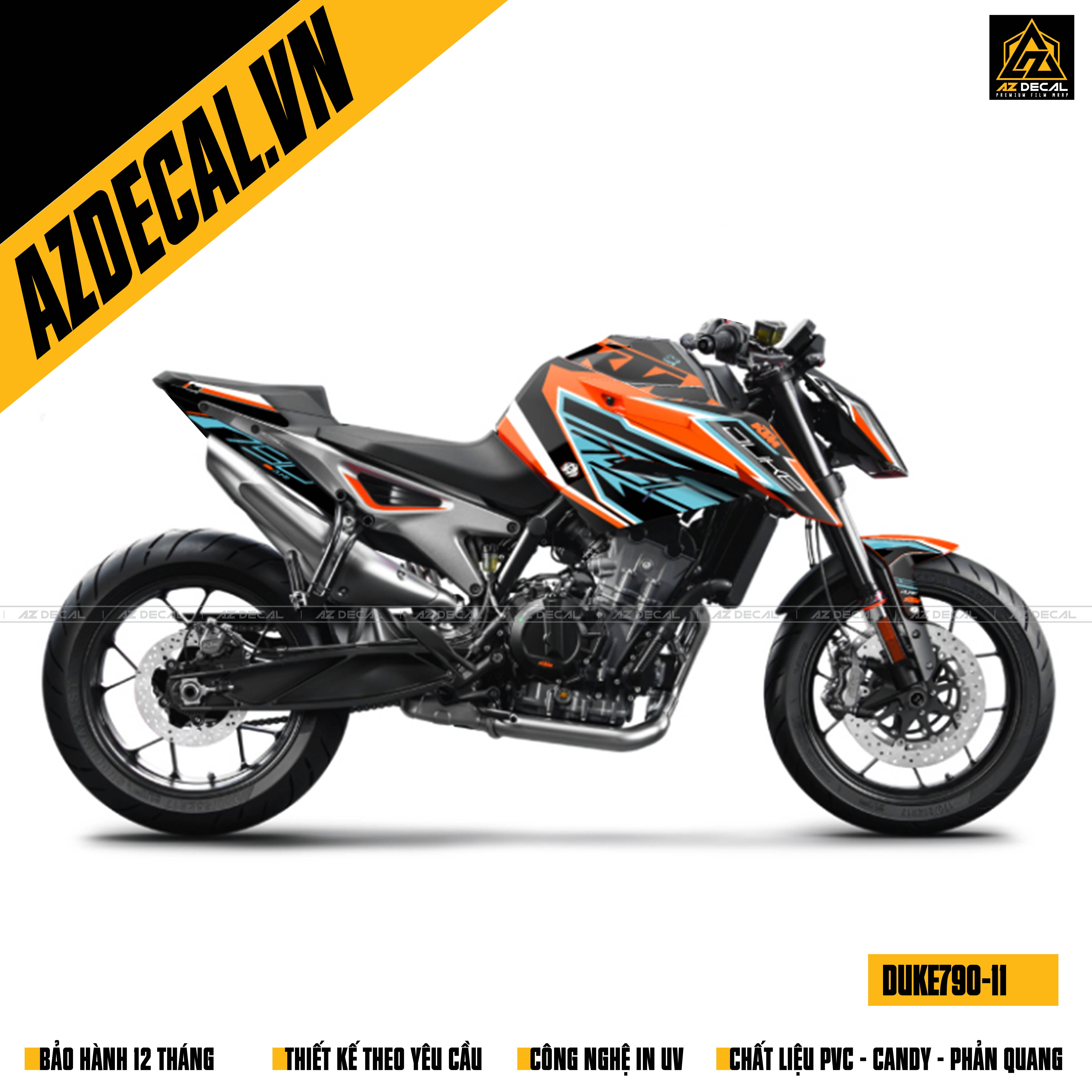 Xe KTM Duke 790 dán decal màu xanh cam nổi bật