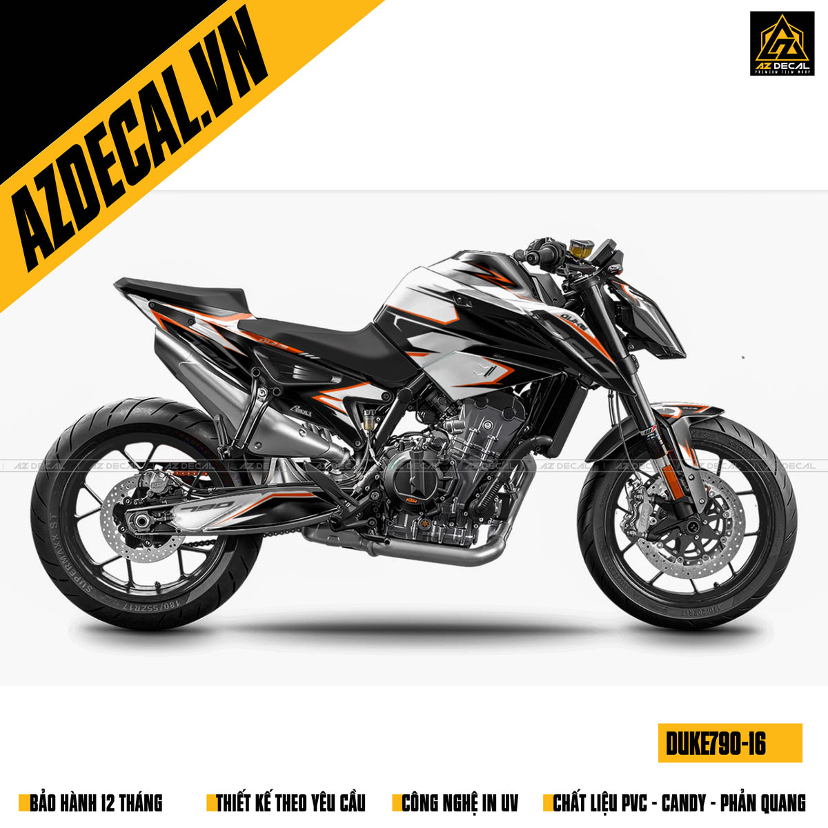 Tem dán xe KTM Duke 790 màu đen trắng đơn giản