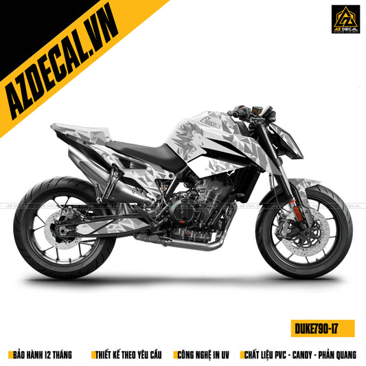 Decal dán xe KTM Duke 790 trắng xám hình hổ tiger