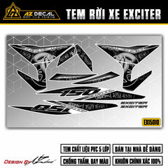 Tem xe Exciter 150 Hoạ Tiết Đen Trắng