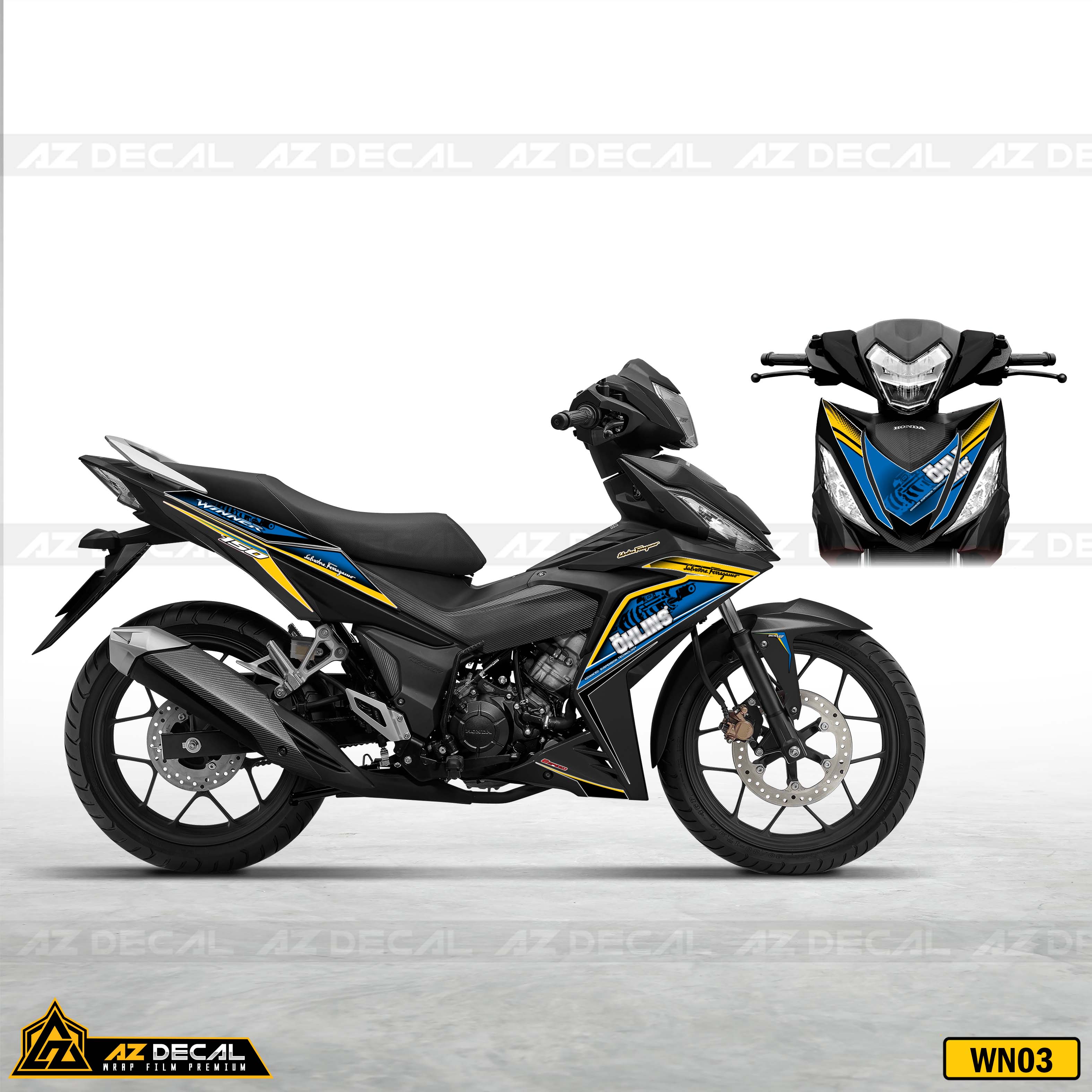 Tem xe Winner WN03 Ohlins Xanh Vàng - Xe Đen