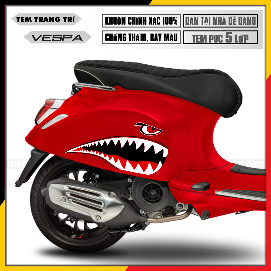 Tem xe vespa cá mập cho xe đỏ