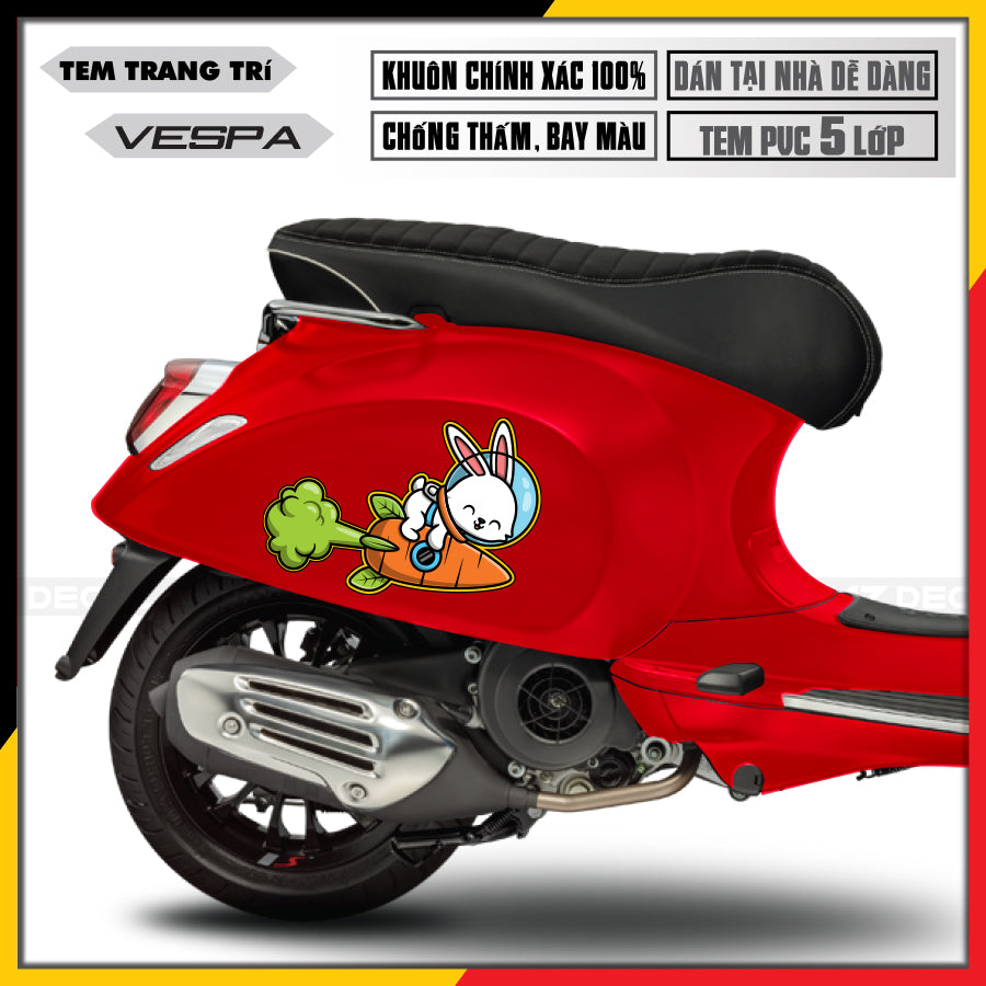 Tem Xe Vespa Thỏ phi hành gia cho xe đỏ