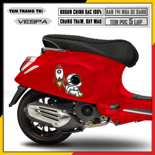 Tem xe Vespa mẫu 025 Phi Hành Gia cho xe Đỏ