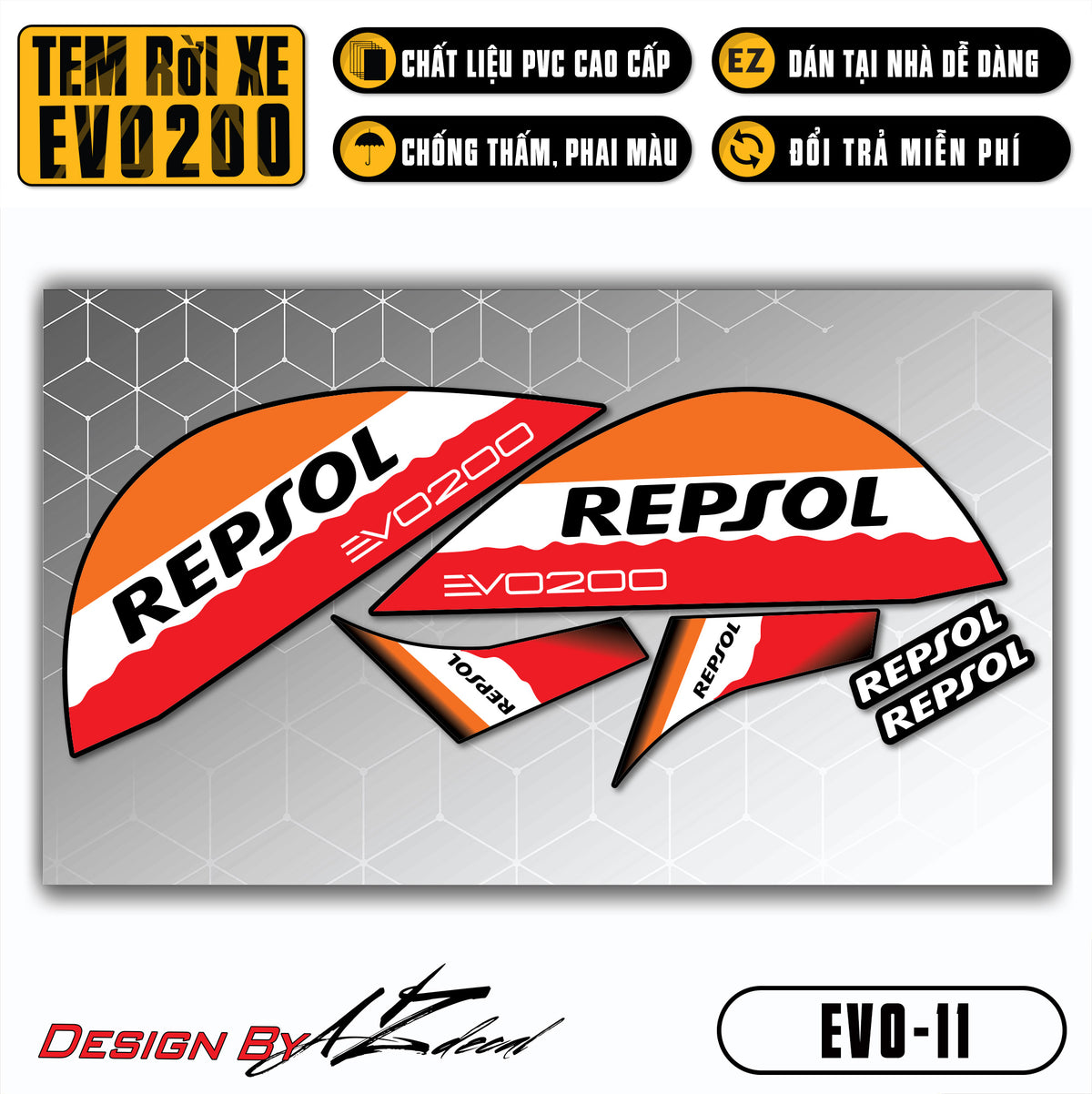 Tem Xe Evo 200 - EVO 11 - Mẫu Repsol