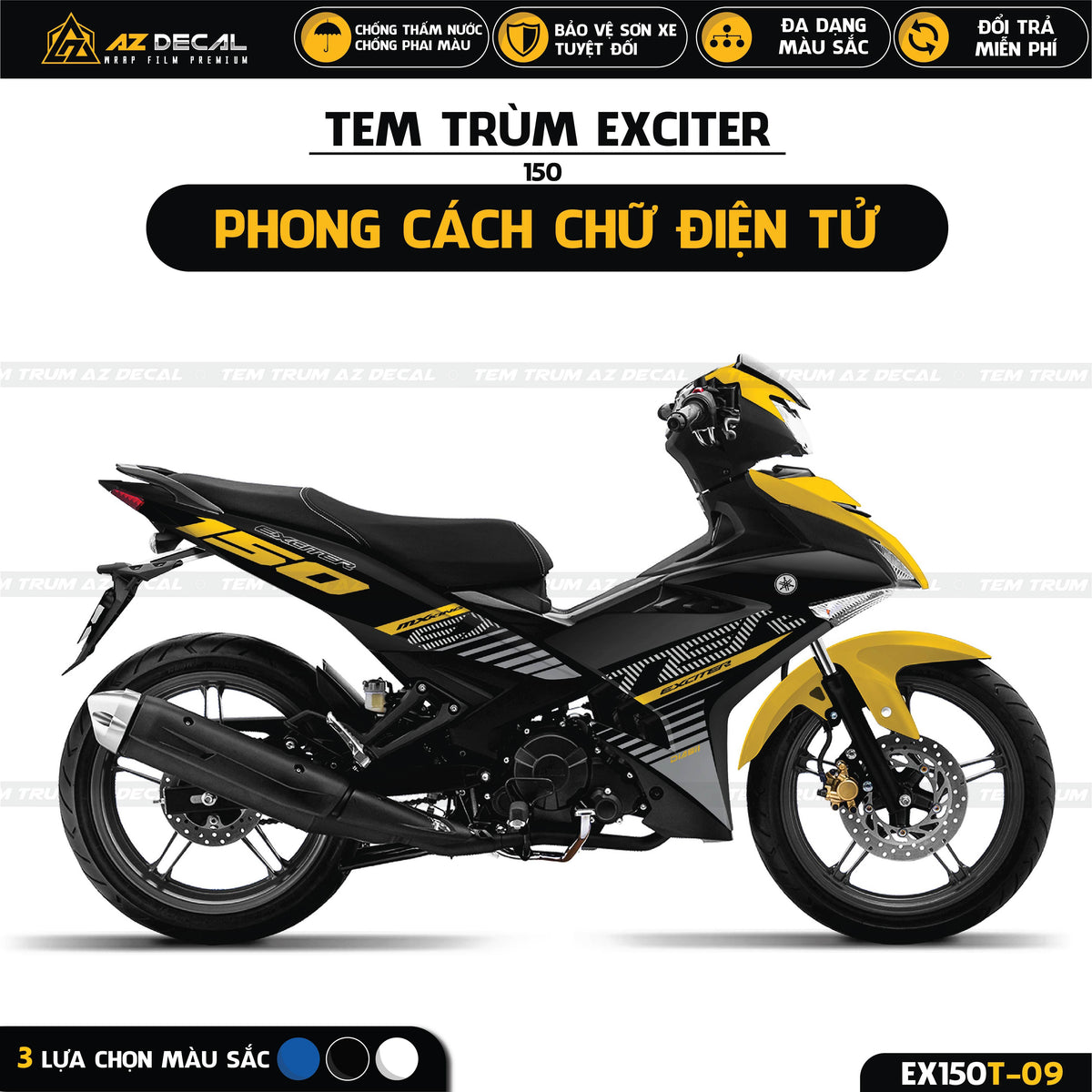 Tem trùm xe Yamaha Exciter 150 mẫu chữ điện tử