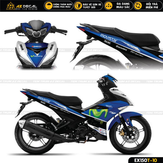 Decal trùm dán Ex 150 cao cấp phong cách Movistar xanh GP