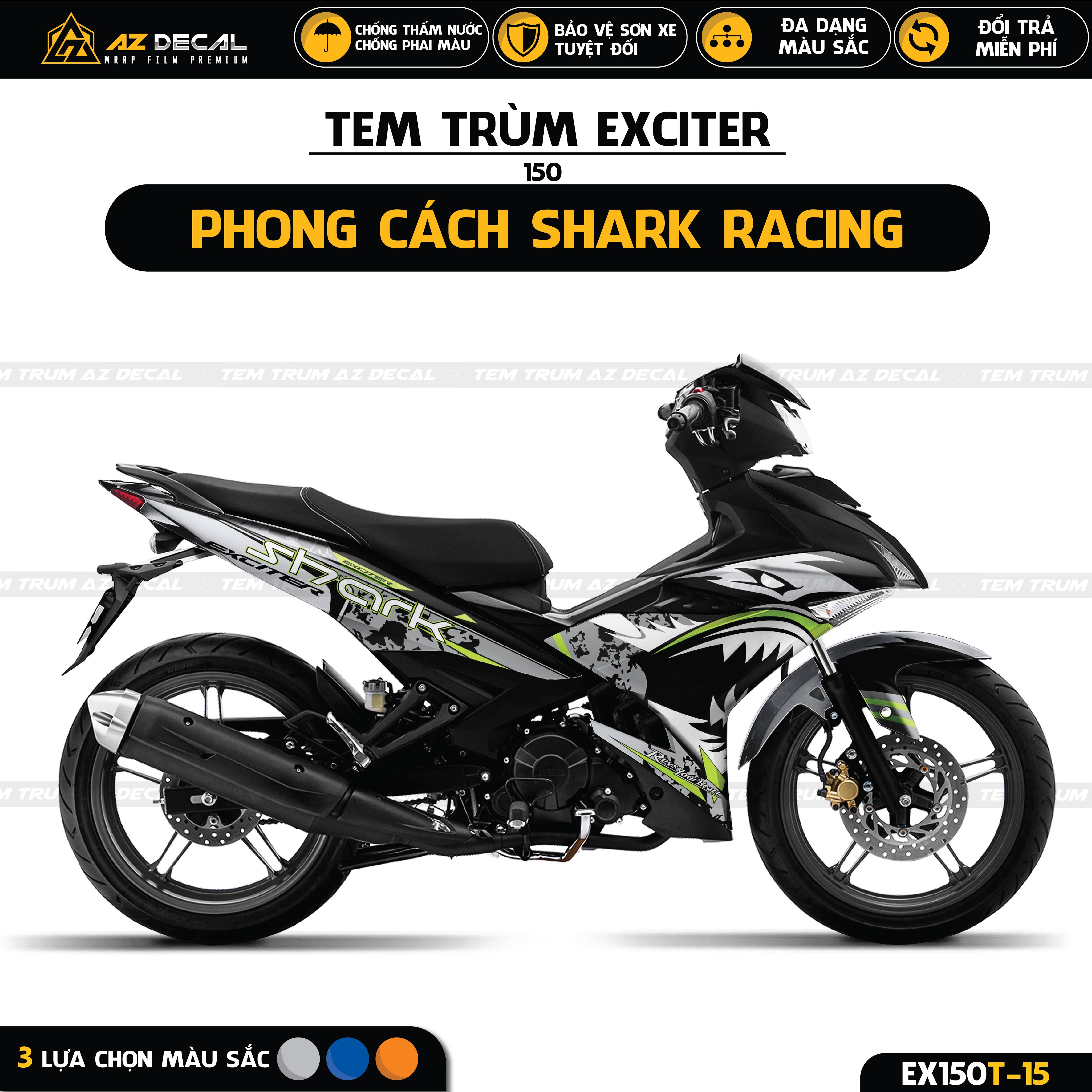 Tem trùm xe Exciter 150 cá mập thiết kế đẹp