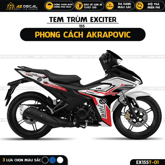 Tem trùm xe Yamaha Exciter 155 mẫu Akrapovic