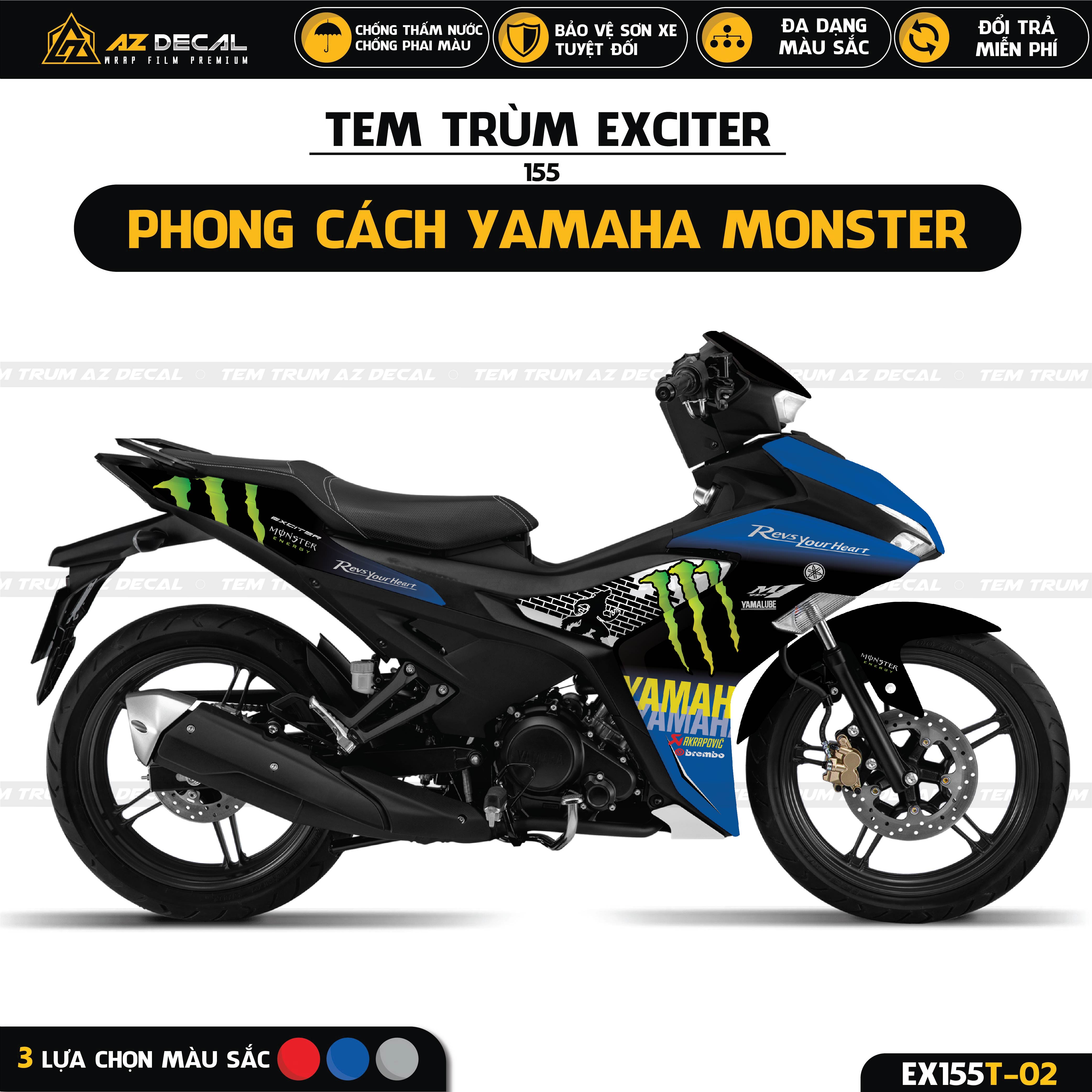 Tem trùm xe Exciter 155 mẫu Monster