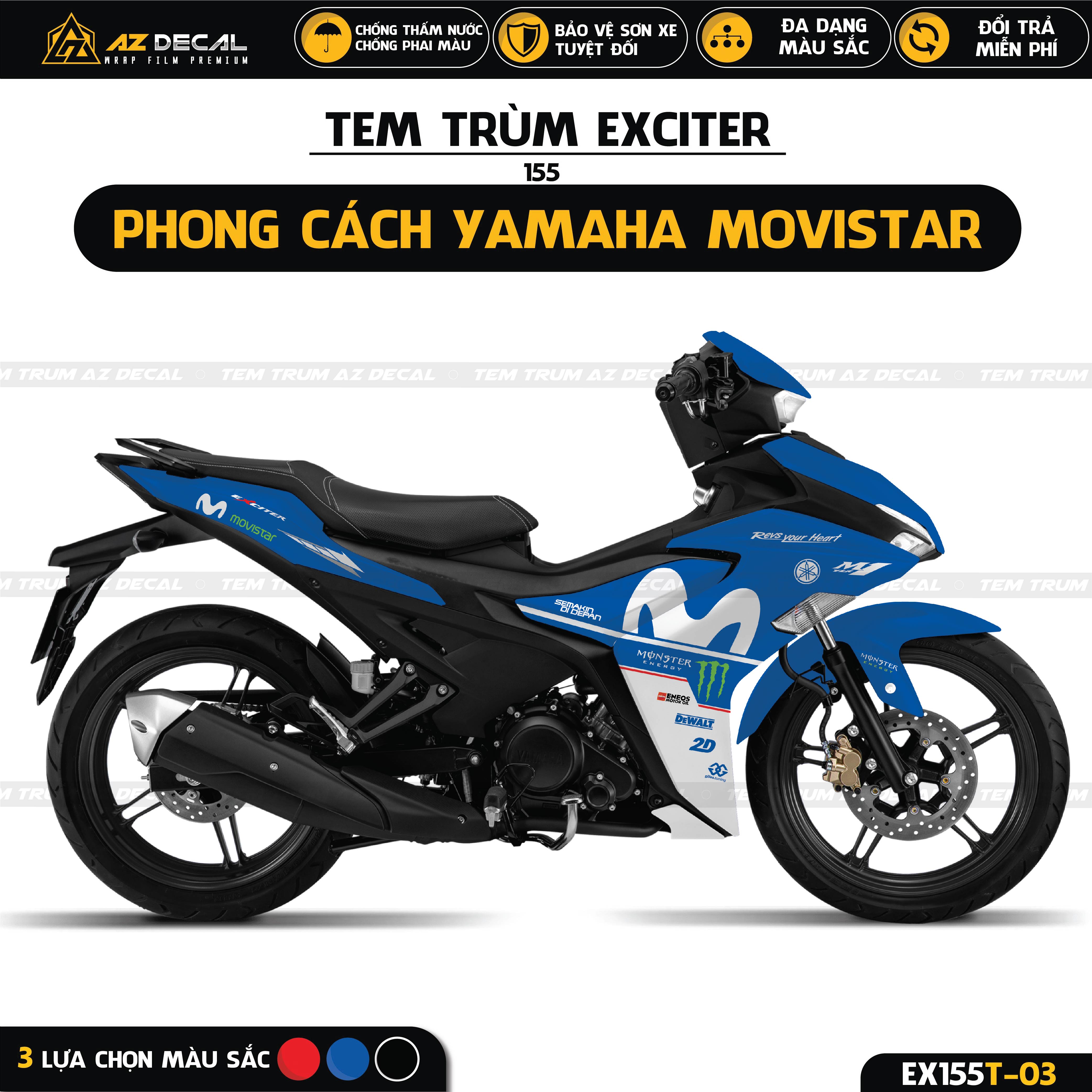 Tem trùm xe Exciter 155 phong cách Movistar