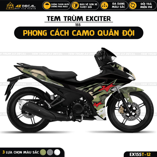 Tem trùm xe Exciter 155 VVA Camo quân đội