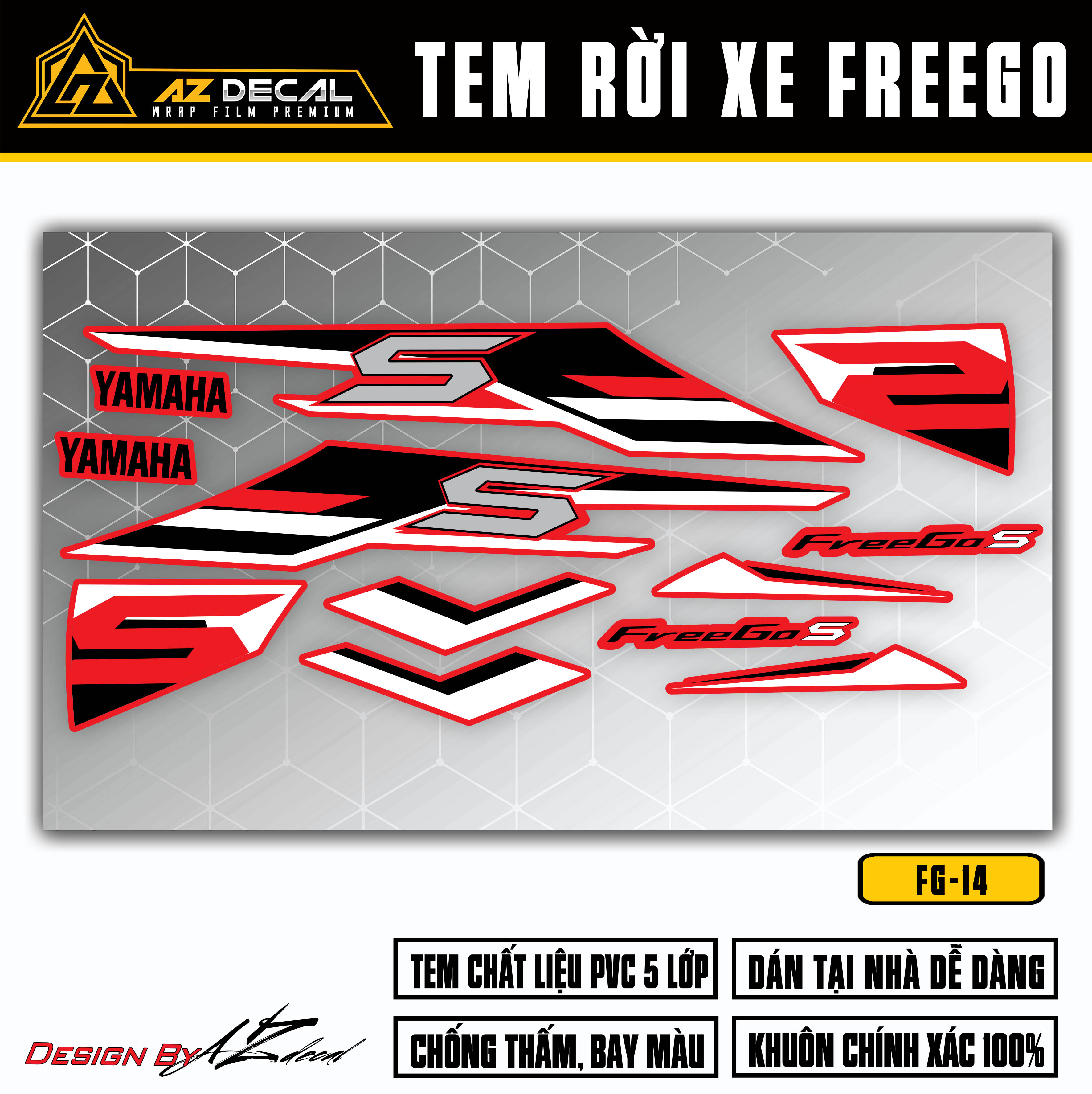 Decal dán xe Yamaha FreeGo 125 màu đen trắng (nền đỏ)