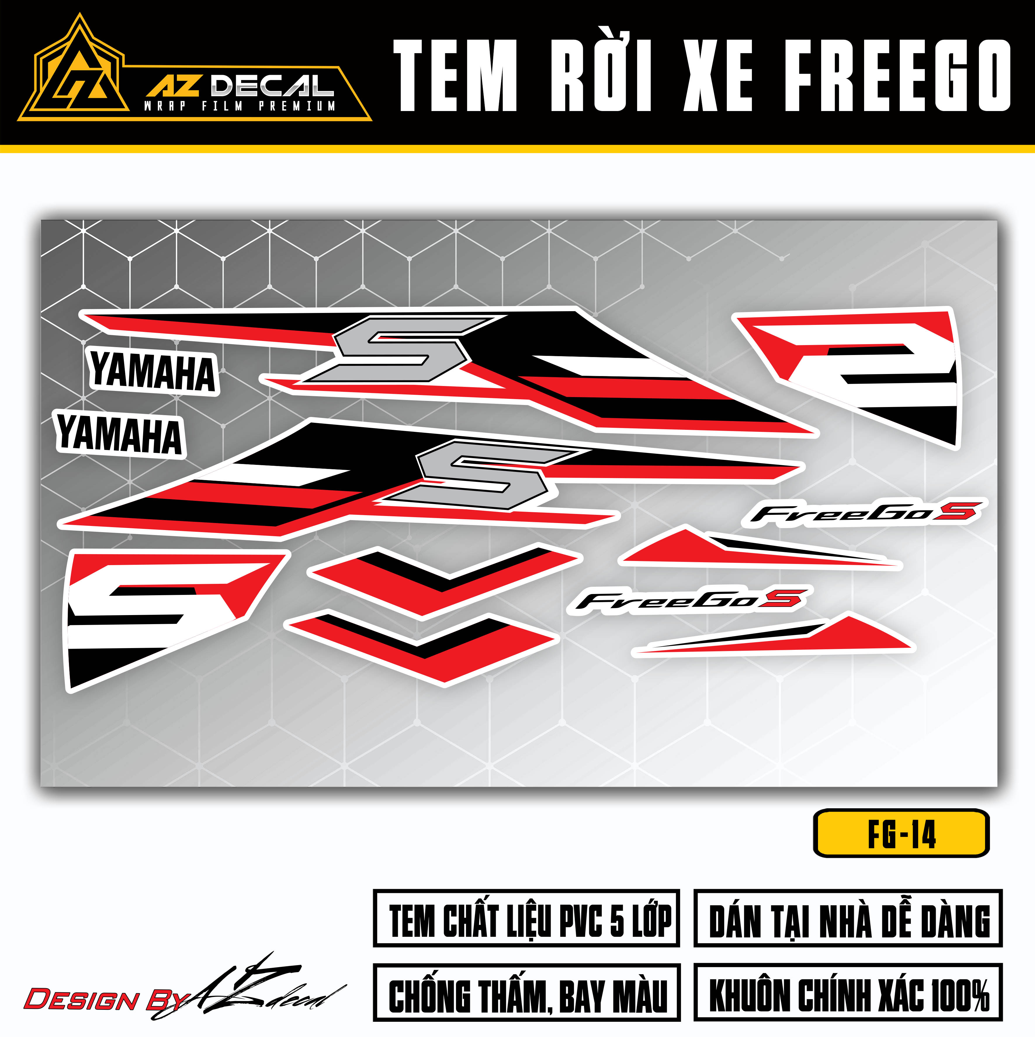 Tem xe FreeGo 125 S màu đỏ đen dán xe sơn trắng