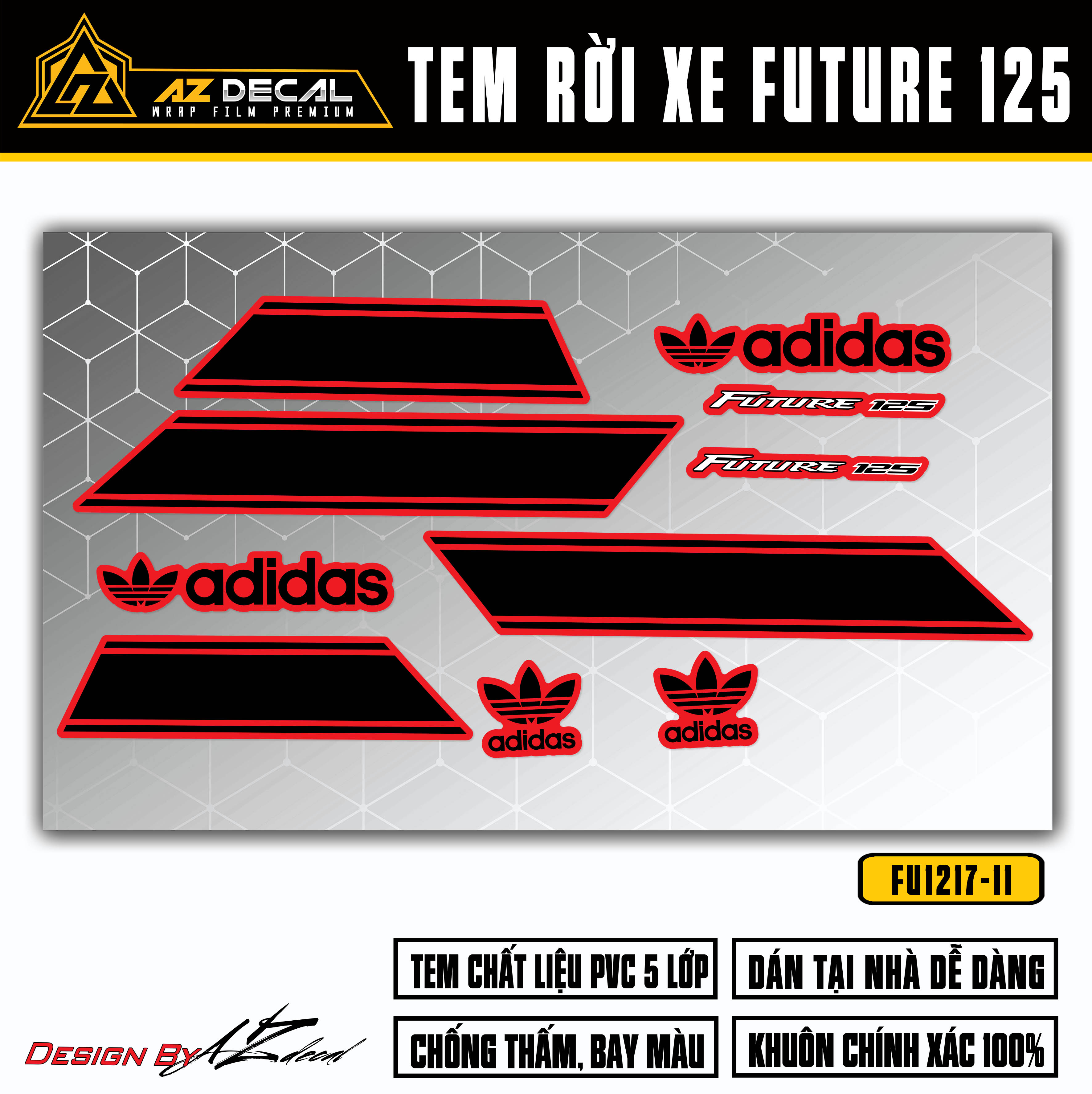 Tem xe Future 125 Fi đỏ mẫu Adidas đen