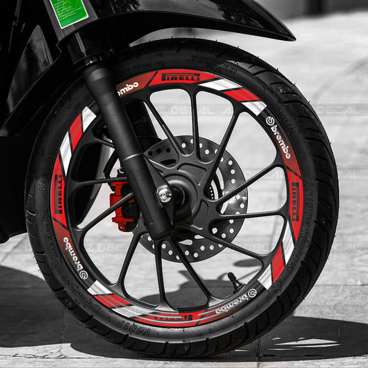 Hình thực tế tem dán vành bản to mẫu Brembo Pirelli màu đỏ