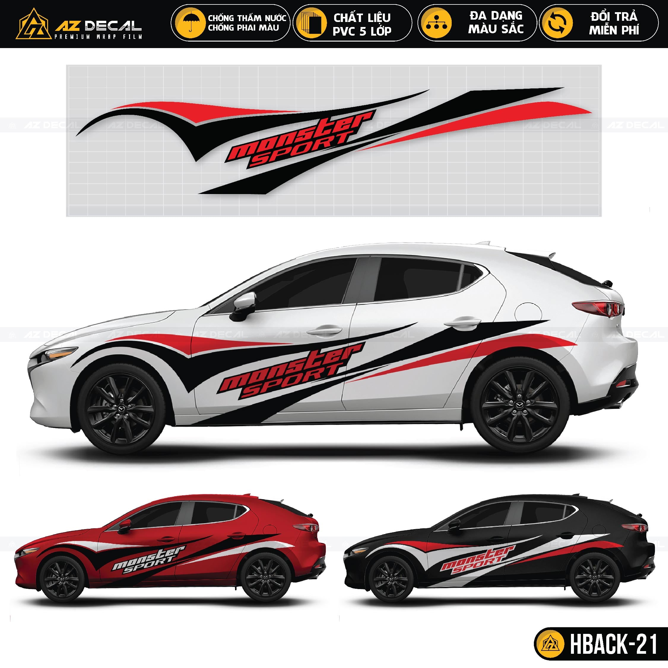 Decal dán xe ô tô Hatch hình Monster Sport cá tính