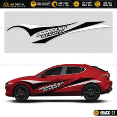 Decal dán xe ô tô Hatch hình Monster Sport màu đen trắng cá tính