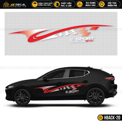 Decal Motor Sport hình đường đua cách điệu dán xe ô tô Hatchback màu đỏ trắng