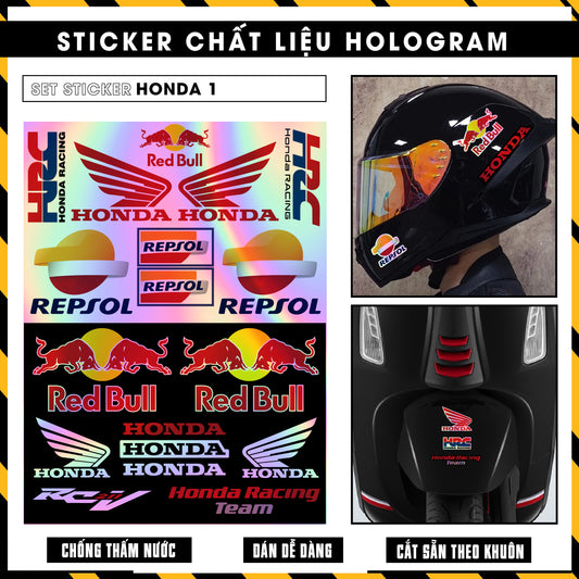 Sticker Dán Ô Tô, Xe Máy, Xe Điện, Xe Đạp, Mũ Bảo Hiểm | Hãng Xe Hologram - Honda