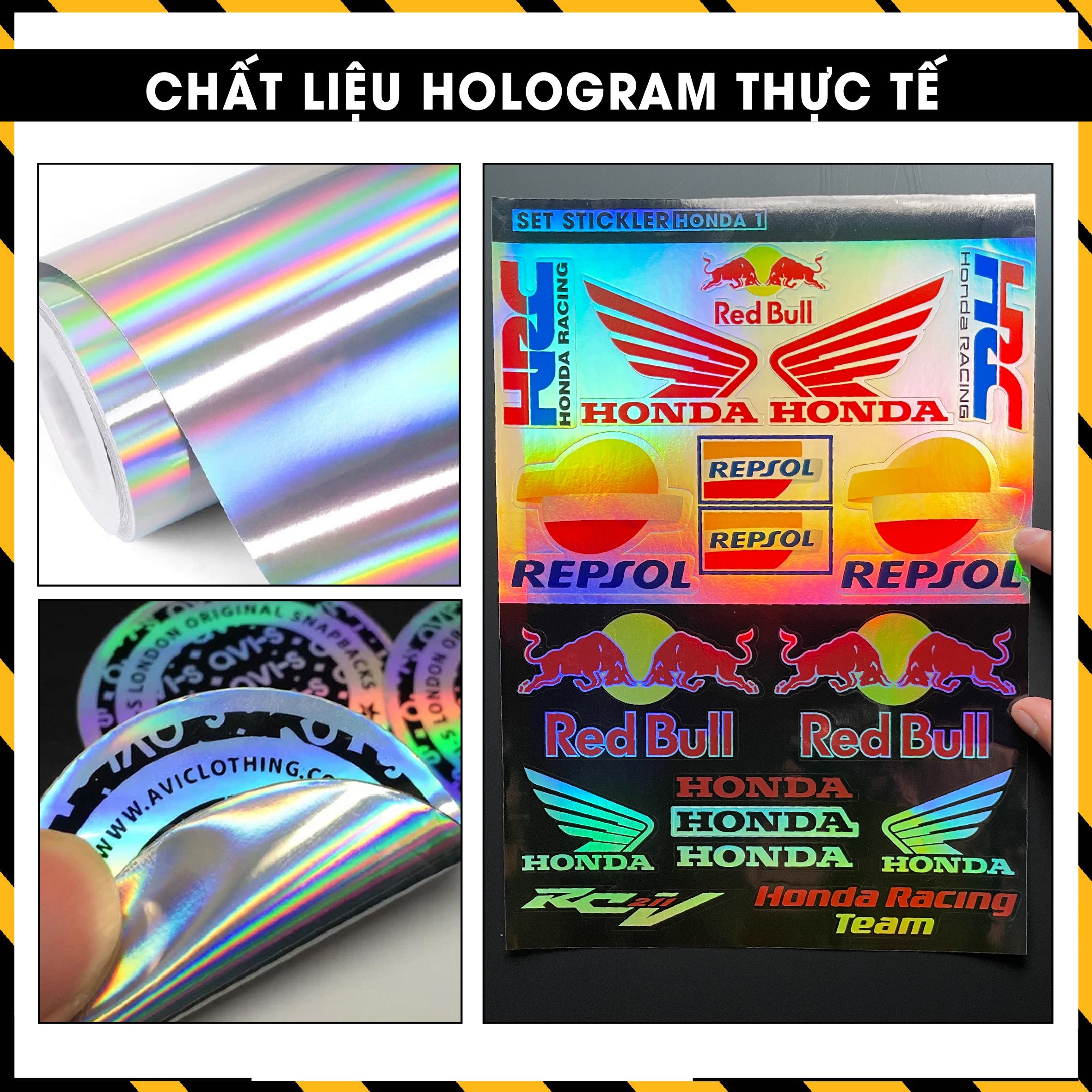 Sticker Dán Ô Tô, Xe Máy, Xe Điện, Xe Đạp, Mũ Bảo Hiểm | Hãng Xe Hologram - Honda