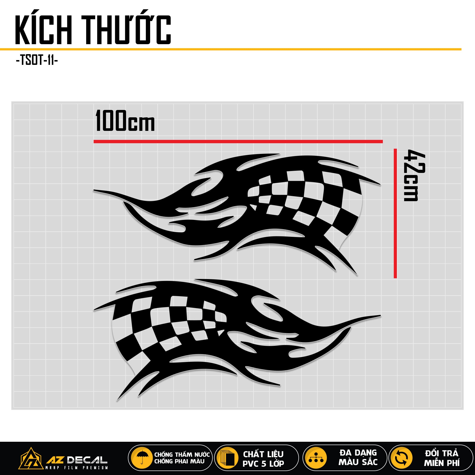 Kích thước mẫu tem dán sườn xe hơi Racing